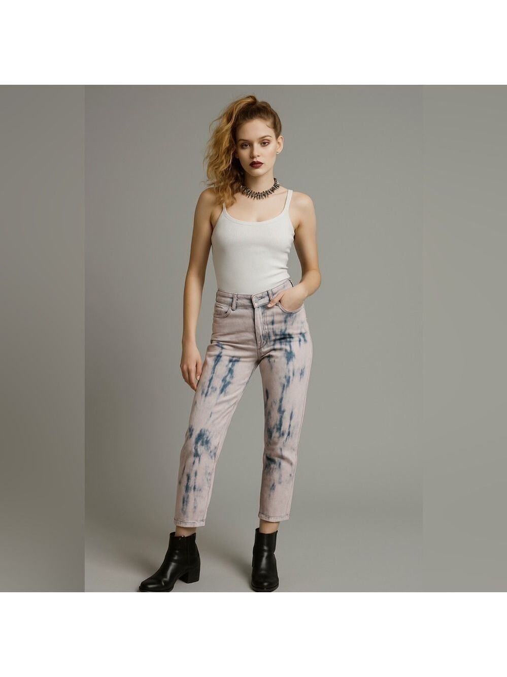 GAP Cheeky Straight Jeans 2 Tall Pink Blue Tie Dye High Rise Crop Raw Hem